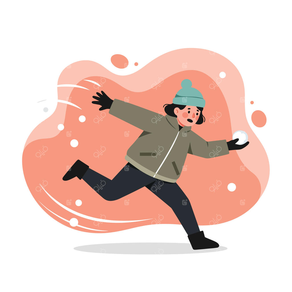 کودک شاد با لباس گرم و کلاه آبی در حال بازی در روز برفی زمستانی