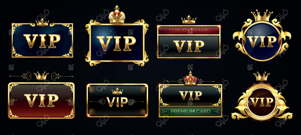 فریم‌های ویژه، برچسب سیاه با حاشیه طلایی درخشان و تاج در بالا. طراحی قالب لوکس و تاریک.