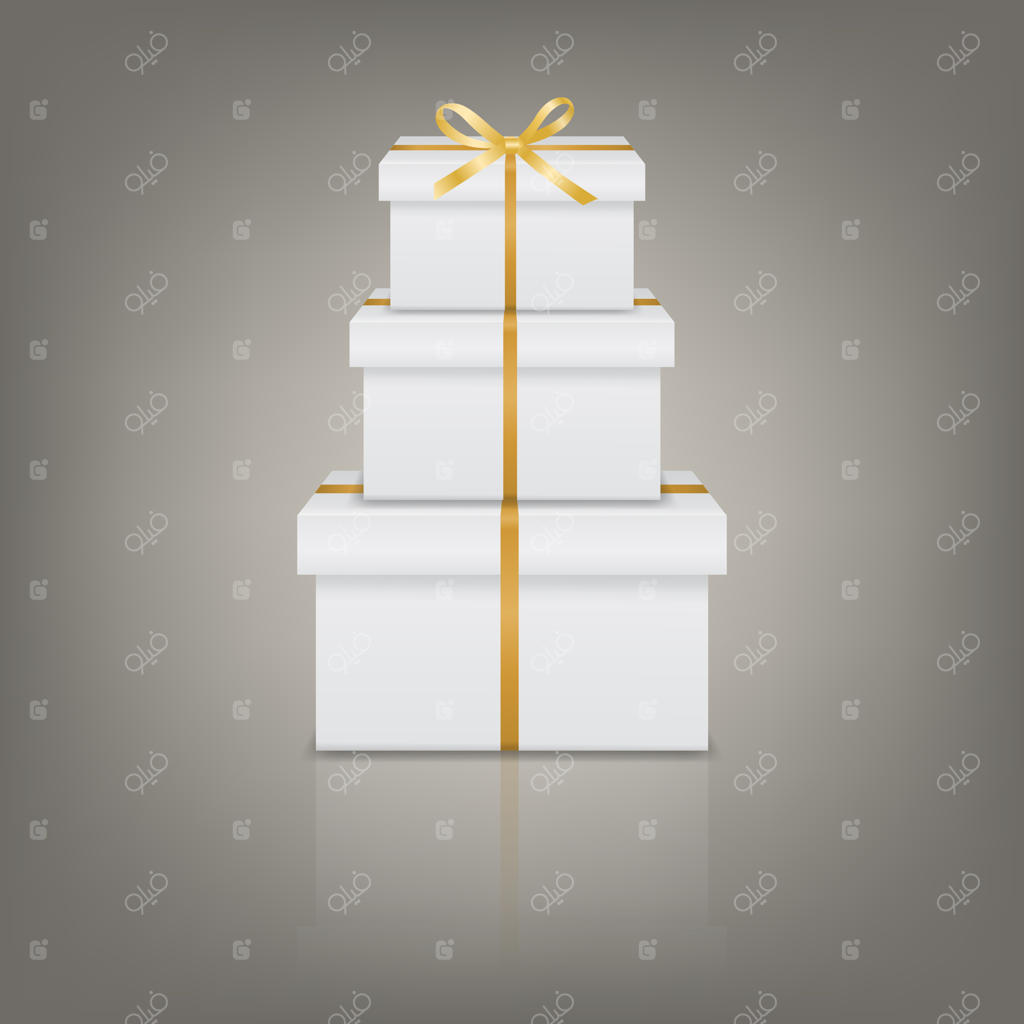 مجموعه‌ای از سه جعبه کادویی سفید واقعی با روبان و پاپیون طلایی