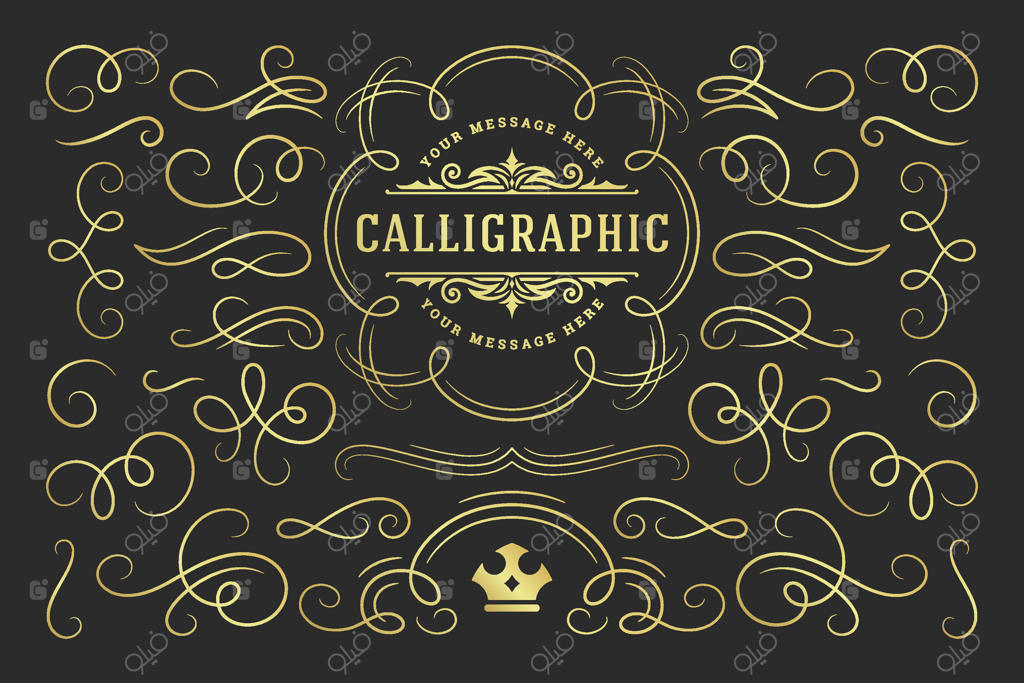 عناصر طراحی خطاطی: تزئینات قدیمی، پیچش‌ها و چرخش‌ها، و آرایه‌های دکوراتیو