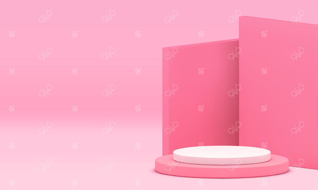 ماکت نمایش پایه سه‌بُعدی صورتی برای ارائه محصولات آرایشی و زیبایی به صورت واقعی