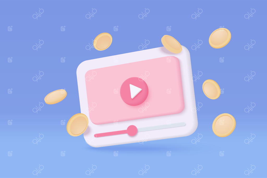 رسانه اجتماعی سه‌بعدی با پخش زنده و احساسات روی مرورگر در پس‌زمینه آبی - پخش آنلاین ویدیو برای کسب درآمد غیر فعال - مفهوم سرگرمی زنده سه‌بعدی در قالب تصویرسازی وکتور