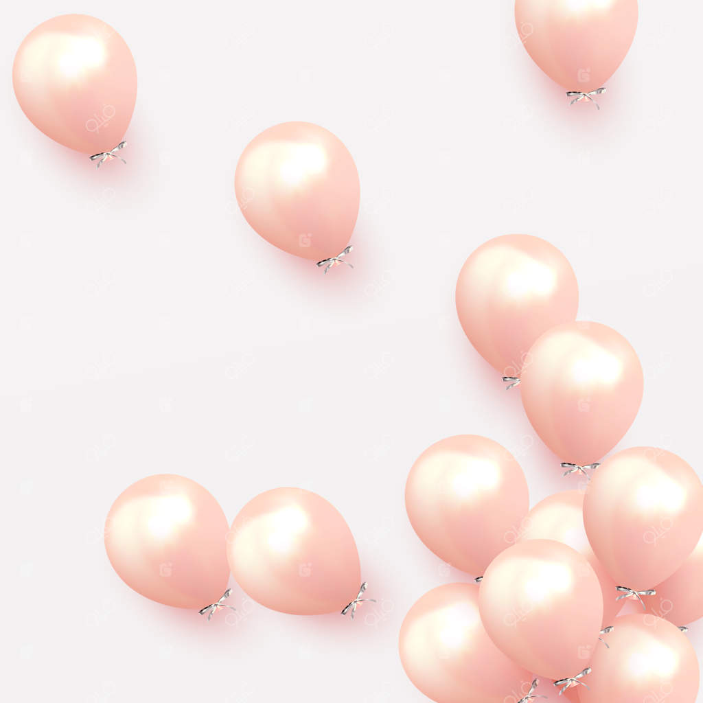 زمینه جشن با بادکنک‌های هلیومی. تولد یا سالگرد شادی را جشن بگیرید. پوستر و بنر برای مناسبت‌های خاص. طراحی واقعی عناصر تزئینی. مدل سه‌بعدی بادکنک به رنگ صورتی و رز. اوج‌گیری.