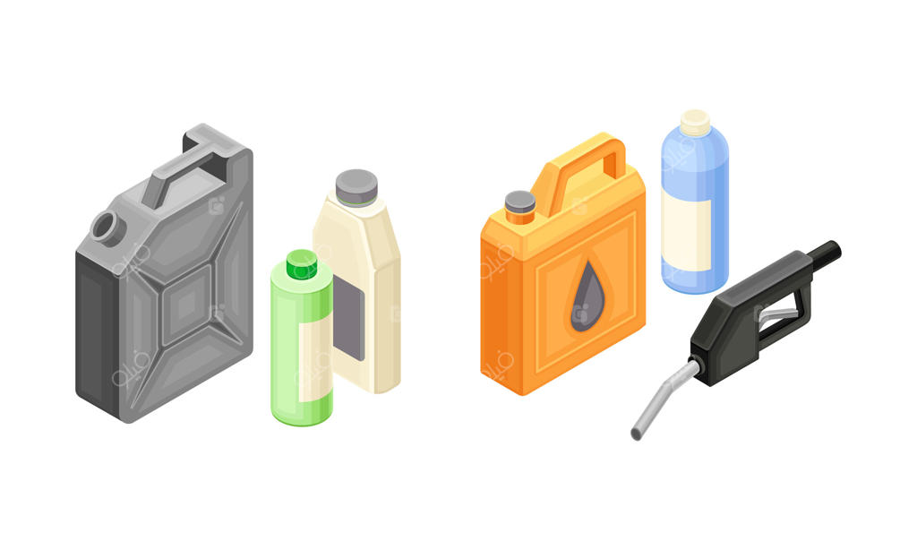 مجموعه قوطی‌های روغن: تصویر ایزومتریک تجهیزات صنعت پالایشگاه روغن