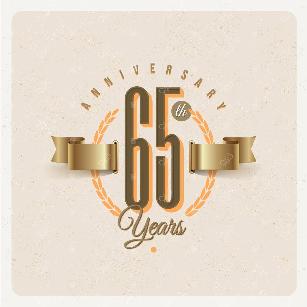 طرح نمادین شصت و پنجمین سالگرد با روبان طلایی و تاج گل برگ اقاقیا