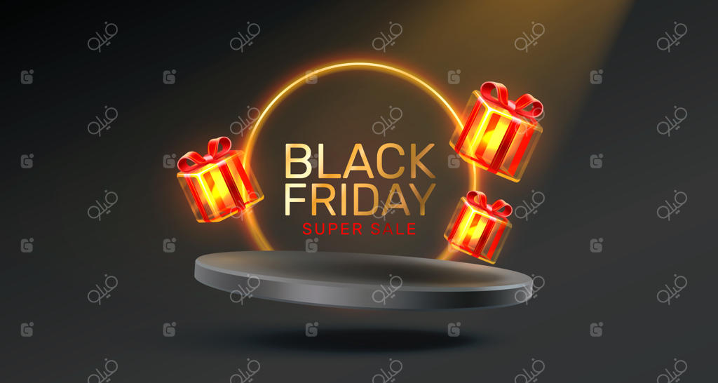 بنر تبلیغاتی تخفیف ویژه جمعه سیاه با درصدها و طراحی جذاب وکتور