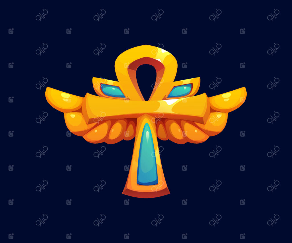 عنخ زرین باستانی مصر با بال‌های طلایی و سنگ‌های قیمتی