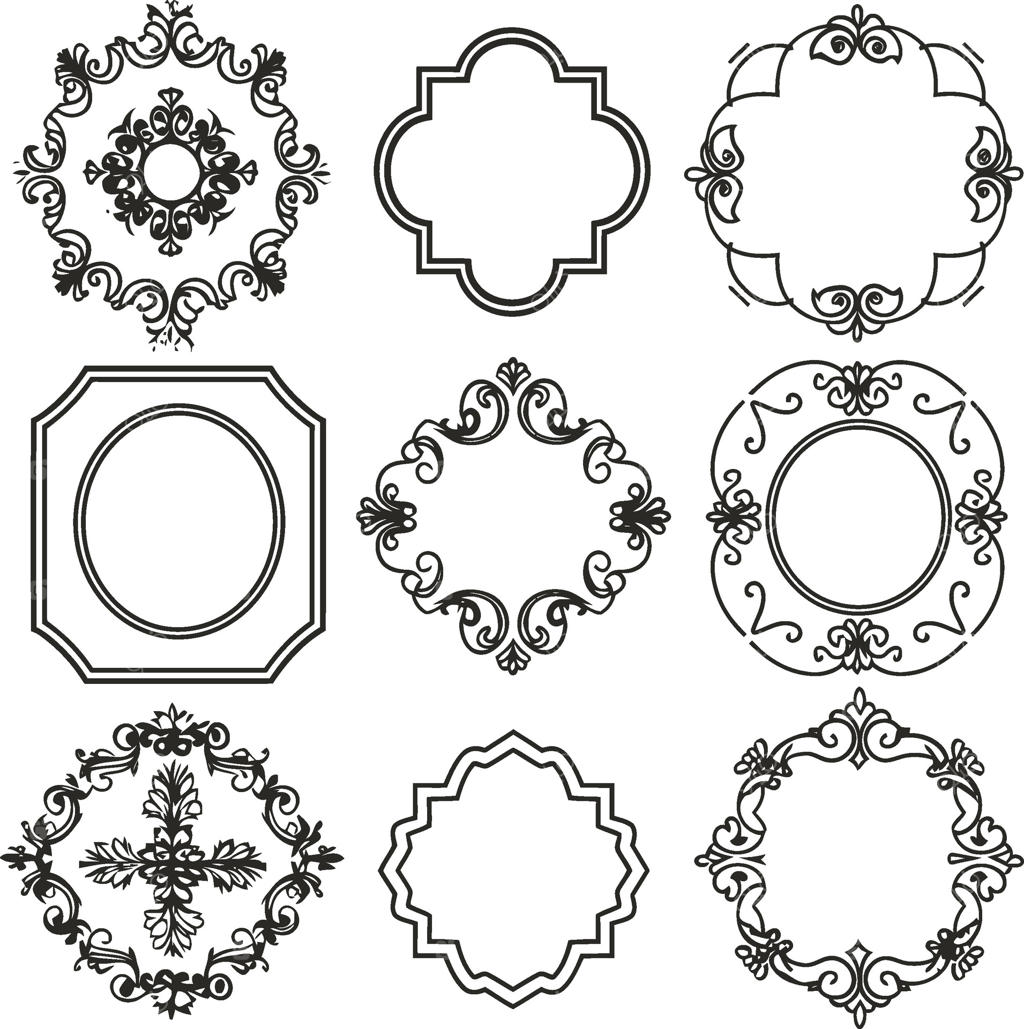 مجموعه ای چند منظوره از قاب‌های قدیمی در اشکال مختلف، سبک تزئینی کلاسیک برای پروژه‌های طراحی شیک با زمینه سفید
