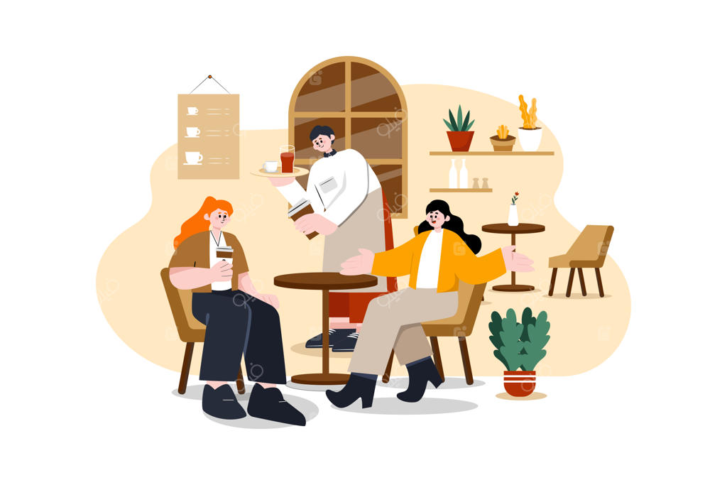 مفهوم تصویری سرویس رستوران به صورت فلت روی پس‌زمینه سفید