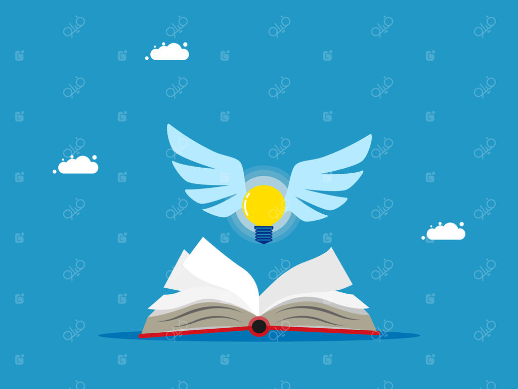 کتاب بازی با تصویر لامپ و بال‌ها، طراحی ساده و صاف