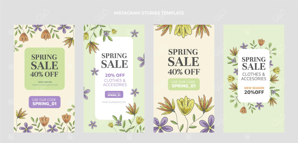 مجموعه استوری‌های اینستاگرام بهاری با طراحی دستی