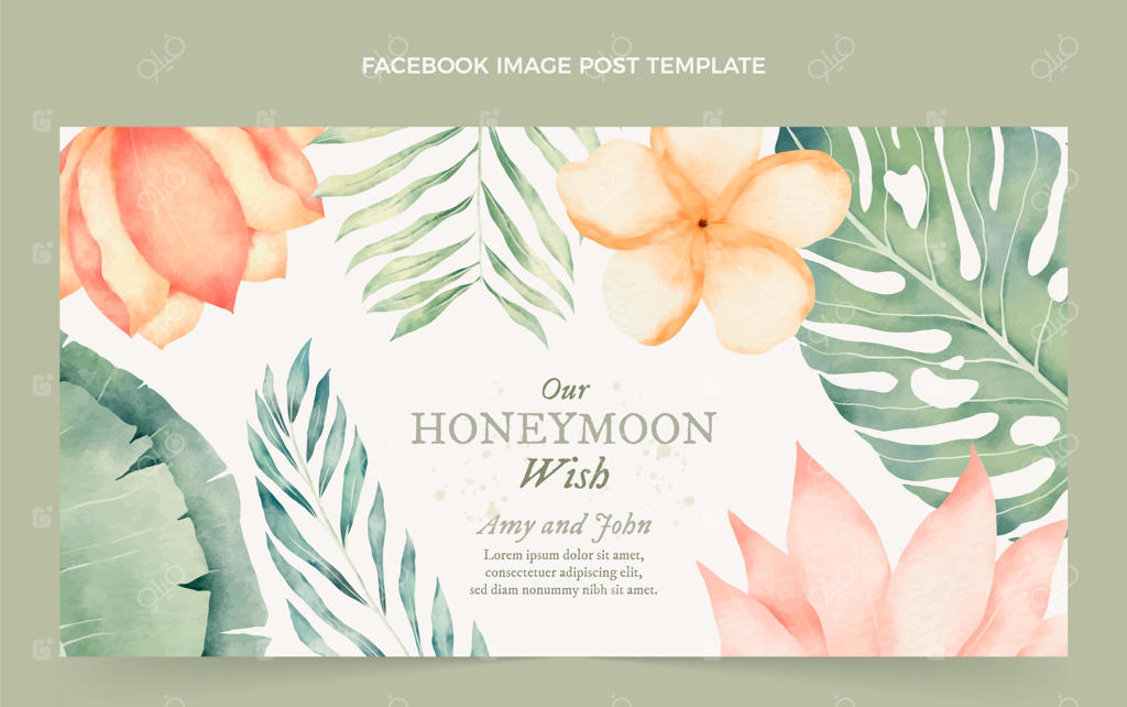 قالب پست شبکه‌های اجتماعی برای ماه عسل با طراحی آبرنگی