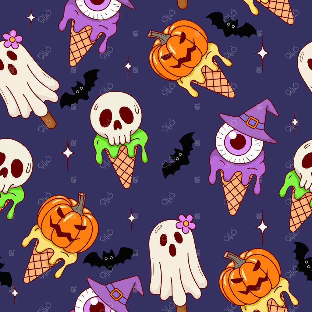 طرح برداری حرفه‌ای با پترن بستنی‌های خیالی برای هالووین