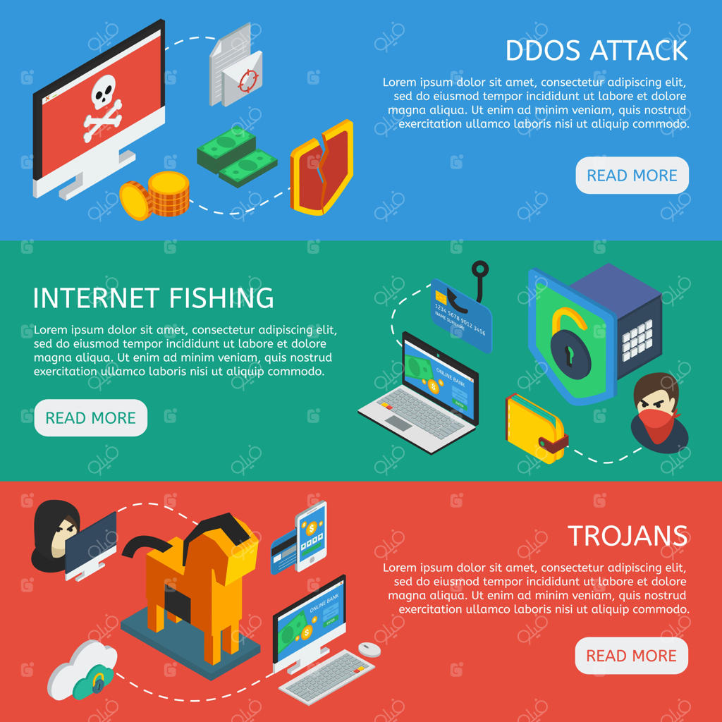 بنرهای افقی امنیت اینترنت به سبک ایزومتریک