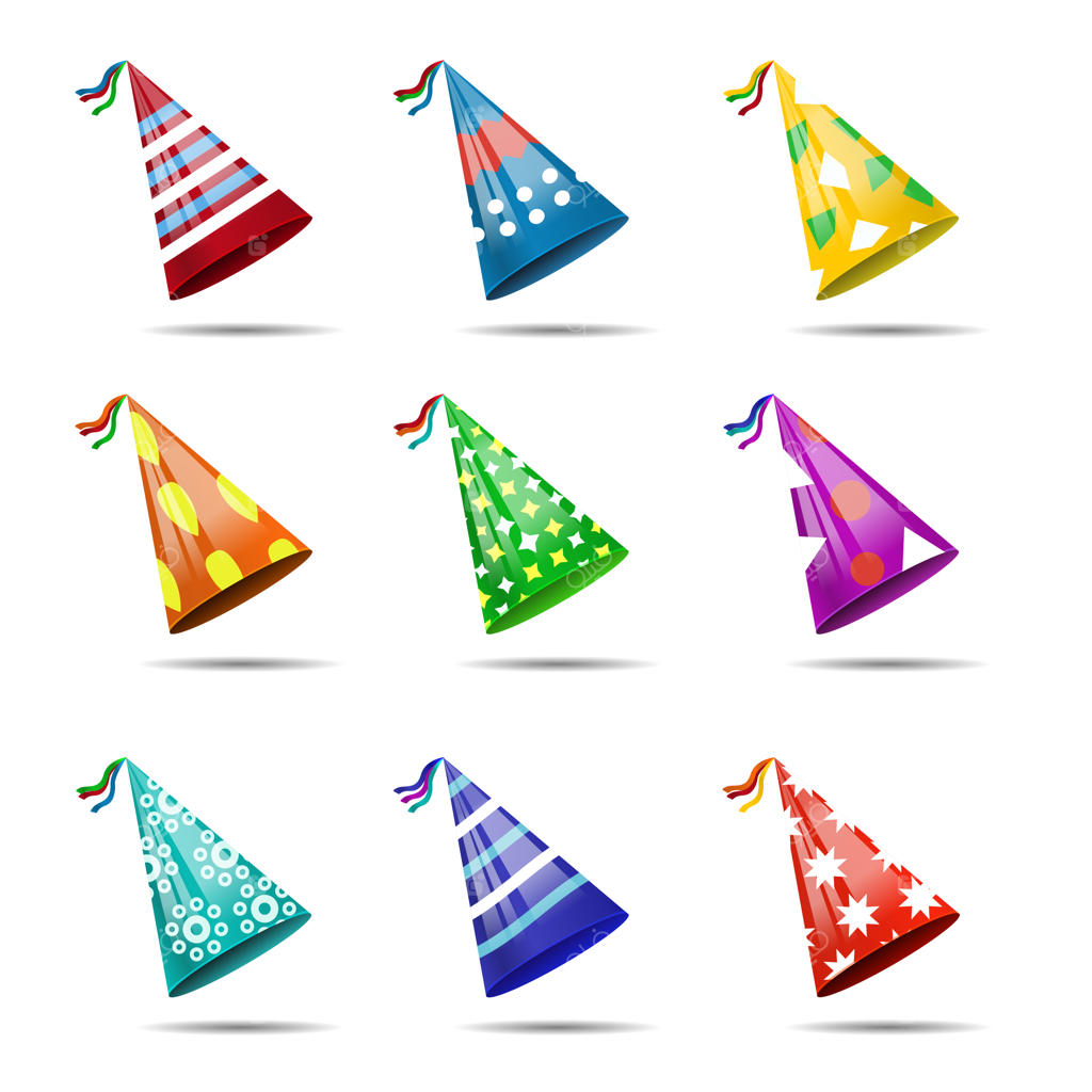 مجموعه‌ای از کلاه‌های مهمانی واقع‌گرایانه و مجزا.