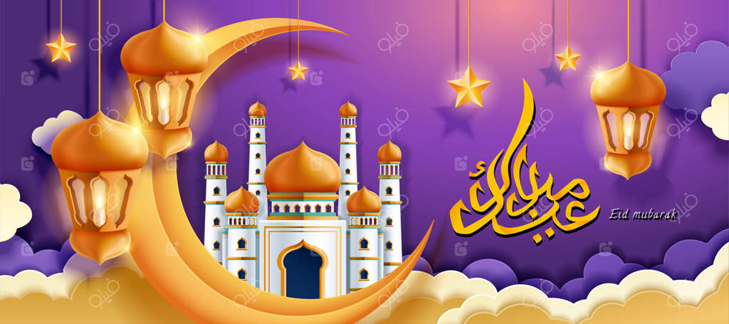 طراحی خوشنویسی با فانوس‌ها و مسجد در آسمان