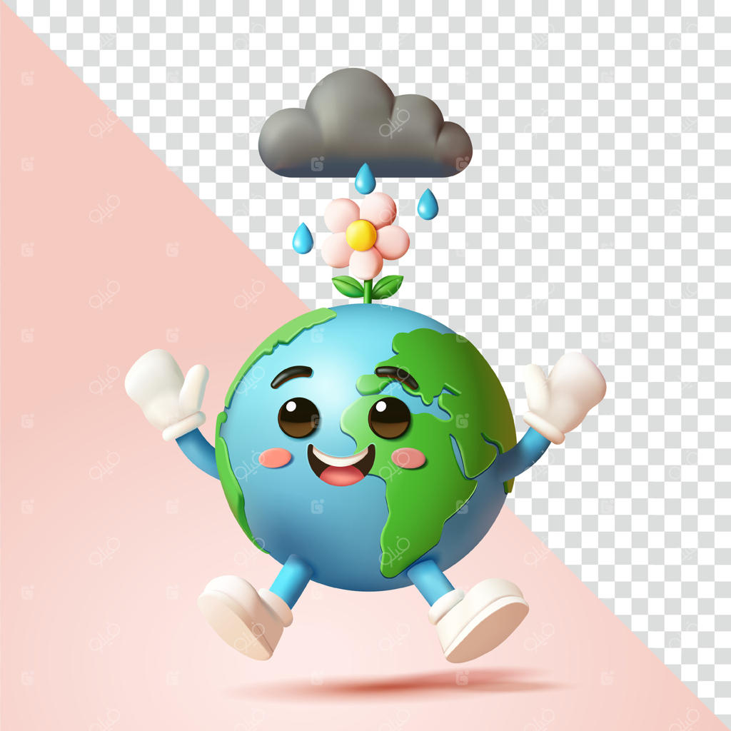 شخصیت شاداب زمین با گل و ابر - تصویر وکتور حرفه‌ای