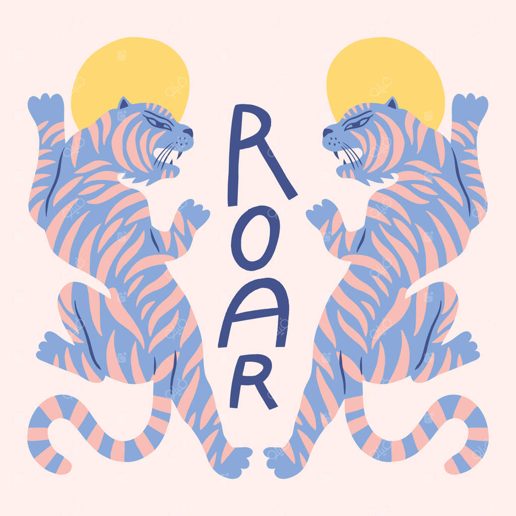 ببرهای آسیایی حیوانات وحشی تصویرسازی کارتونی بوهوی کودکانه سبک هنر دستی ساده و جالب برداری