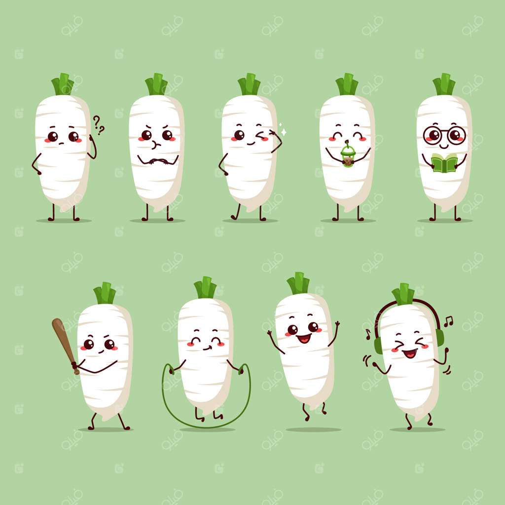 انیمیشن آیکون شخصیت ترب سفید - استیکر کارتونی با حالت‌های مختلف