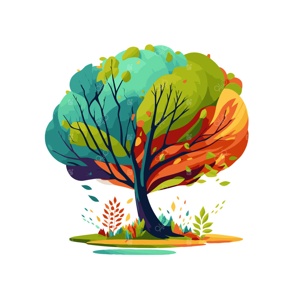 تصویر لوگوی طبیعت درخت - سبک کارتونی وکتور یک درخت سبز
