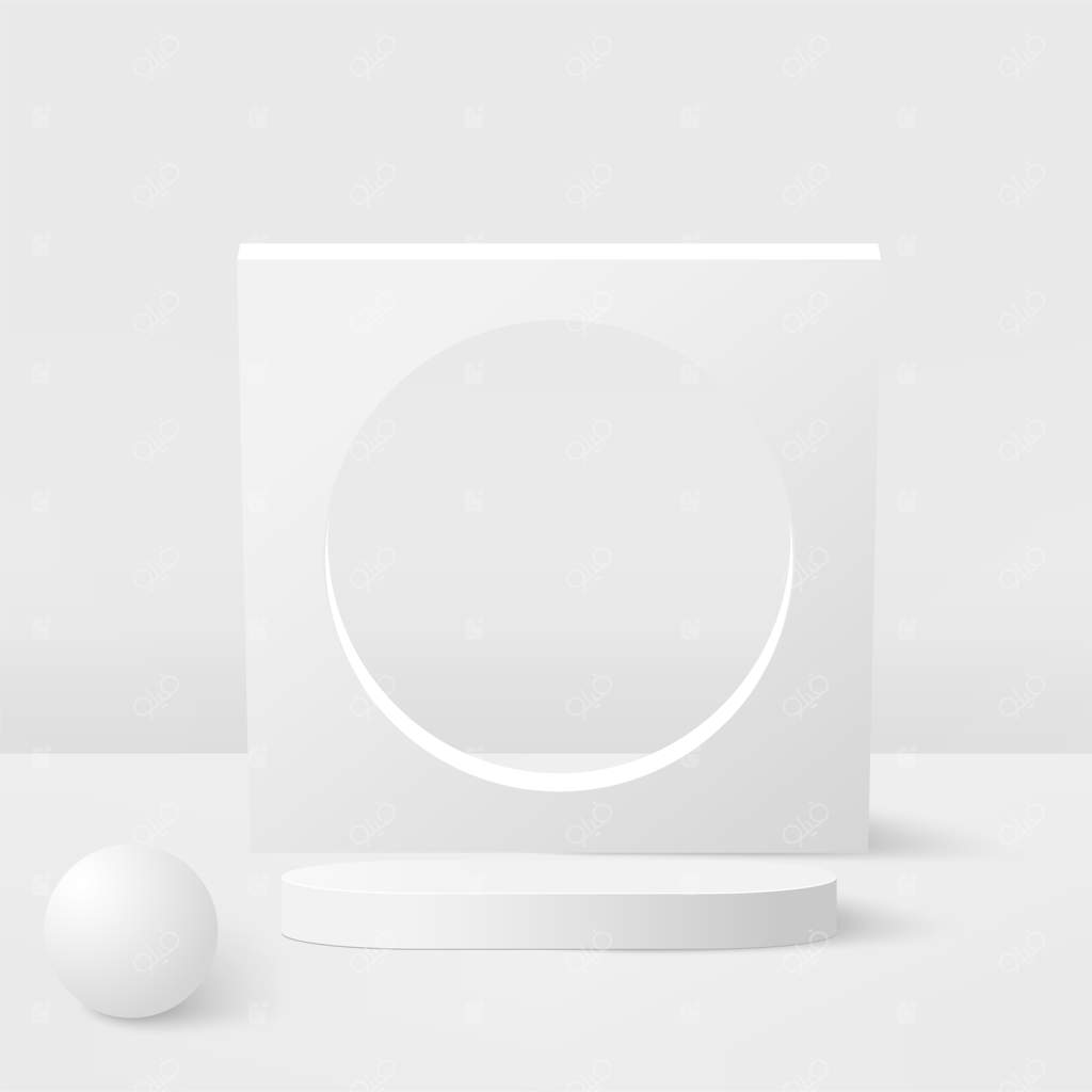 پس‌زمینه انتزاعی با سکوی‌های هندسی سه‌بعدی سفید. تصویر وکتور.