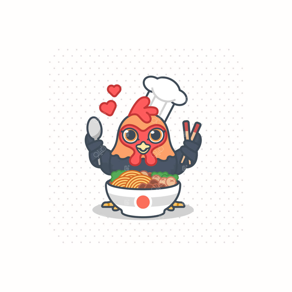 تصویر لوگو کارتونی مایه نودل مرغ، طراحی لوگوی غذایی