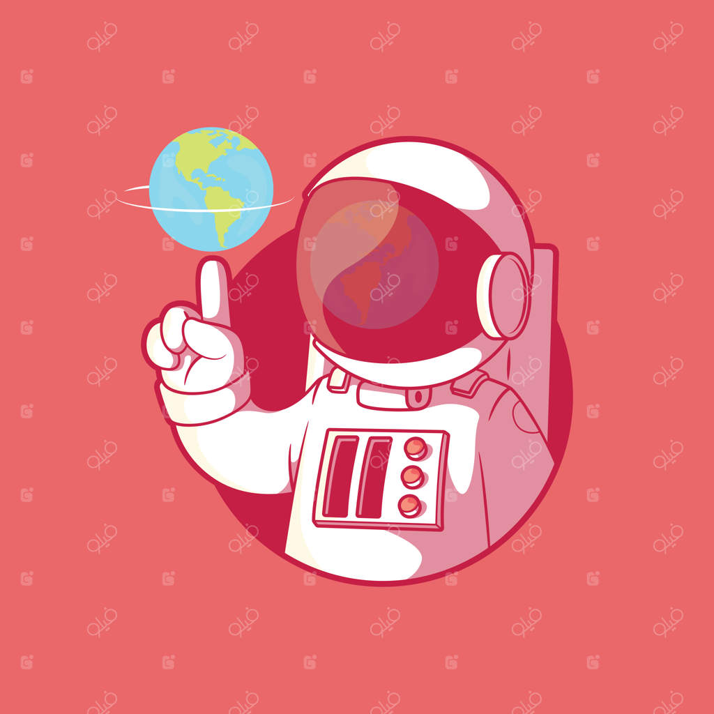 شخصیت فضانورد در حال چرخاندن جهان - طراحی علمی، تکنولوژی و تخیلی