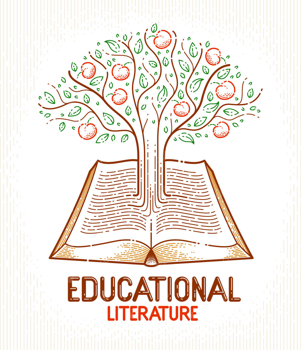 رشد درخت از خطوط متن یک کتاب قدیمی باز: مفهوم دانش آموزشی یا علمی، لوگو یا نشان کتابخانه ادبیات آموزشی یا علمی.