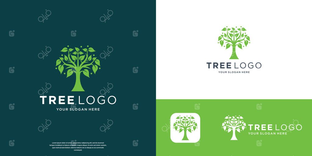 طراحی لوگوی خلاقانه درخت. قالب نمادهای طبیعی گیاهان باغ. تصویرسازی.