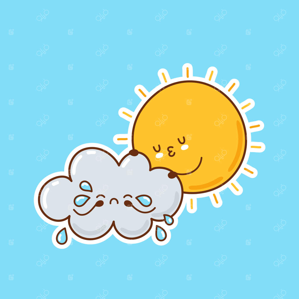 آفتاب بامزه ابر گریان را در آغوش می‌گیرد - طراحی شخصیت کارتونی