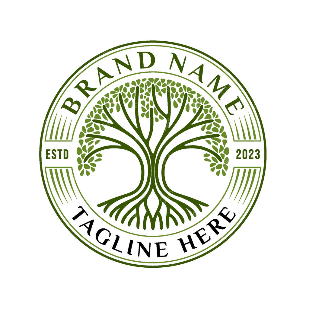 لوگوی درخت بلوط سبز: عنصری از درخت در داخل دایره، نمادی مناسب برای سلامتی، باغ و کشت و زرع.