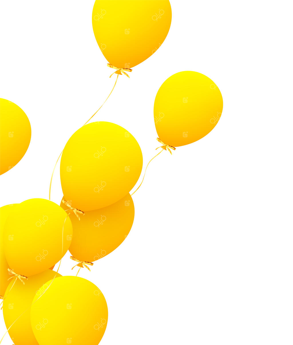 پس‌زمینه جشن با بادکنک‌های هلیومی: جشن تولد، پوستر، بنر سالگرد مبارک. عناصر دکوراتیو واقع‌گرایانه. بادکنک سه‌بعدی به رنگ زرد با روبان. کارت تبریک.