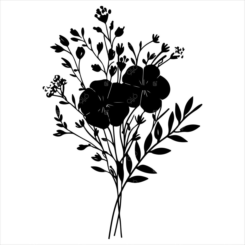 سایه‌نمای مشکی دسته گل در پس‌زمینه سفید