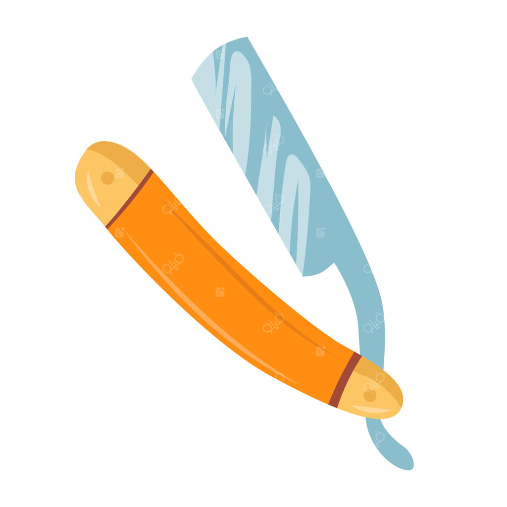 تیغ سنتی آرایشگری در طراحی مسطح. لوازم تخصصی اصلاح. تصویر مجزا.