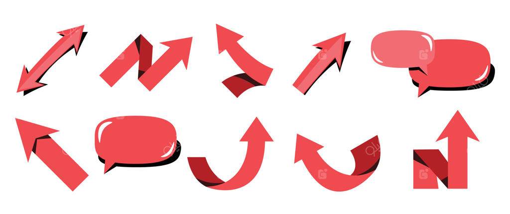 مجموعه آیکون‌های فلش قرمز و حباب گفتار