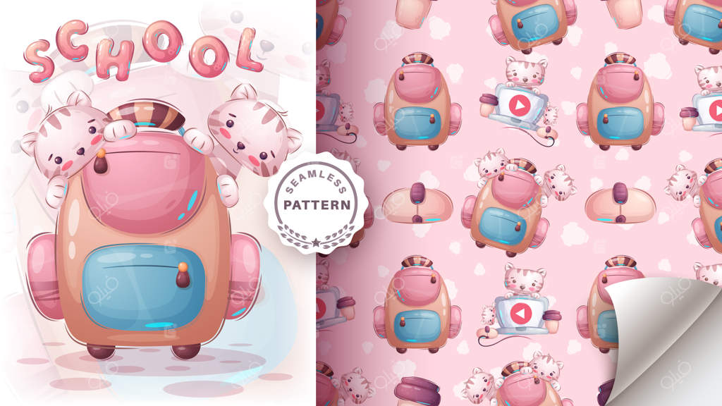 پترن یکپارچه کارتون شخصیت گربه بانمک مدرسه