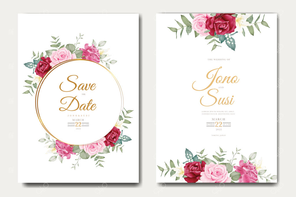 کارت دعوت عروسی با طراحی آبرنگی گل‌ها