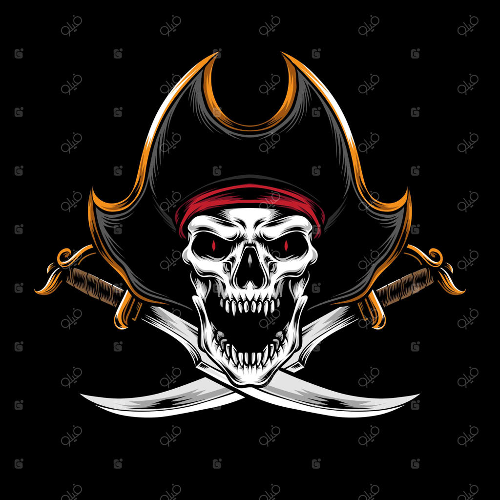 جمجمه دزدان دریایی خشمگین با شمشیر