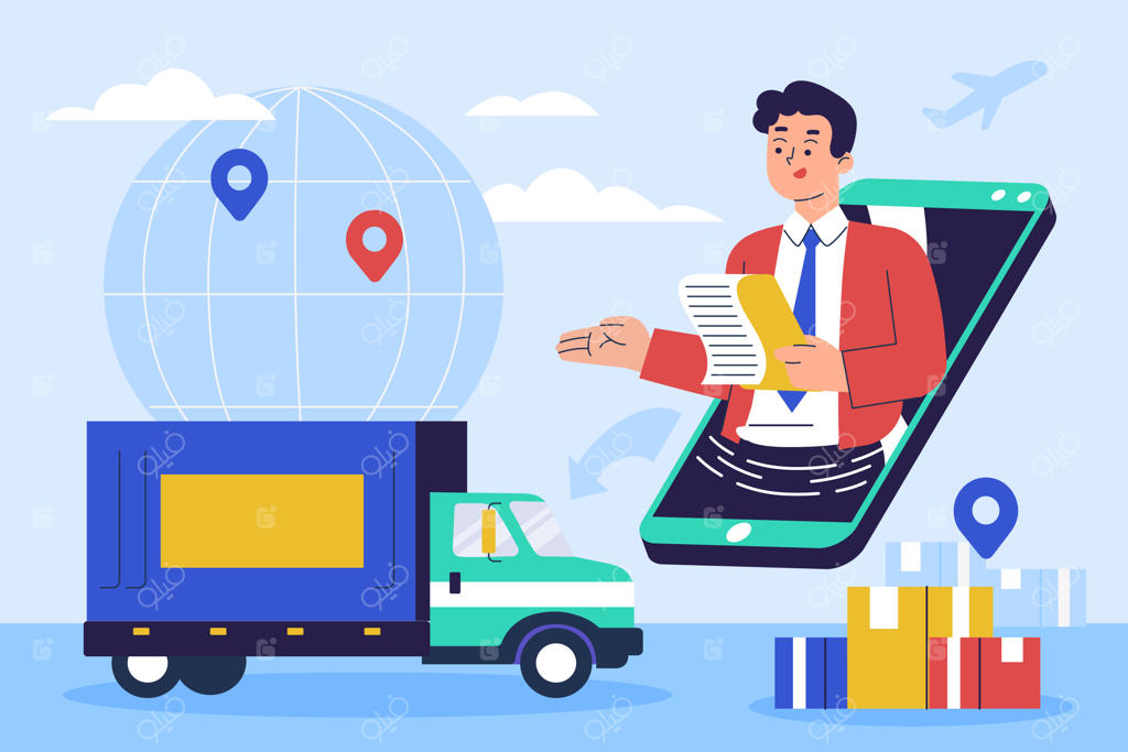 تصویرسازی تجارت بین‌المللی با طراحی مسطح