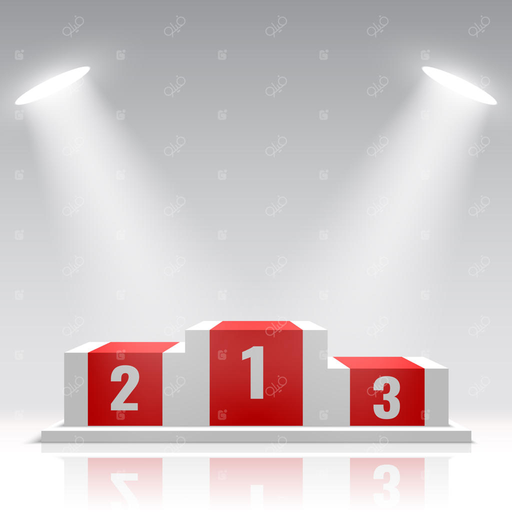 سکوی برندگان قرمز و سفید، صحنه مراسم اهدای جوایز، پایه، نورافکن، تصویرسازی.