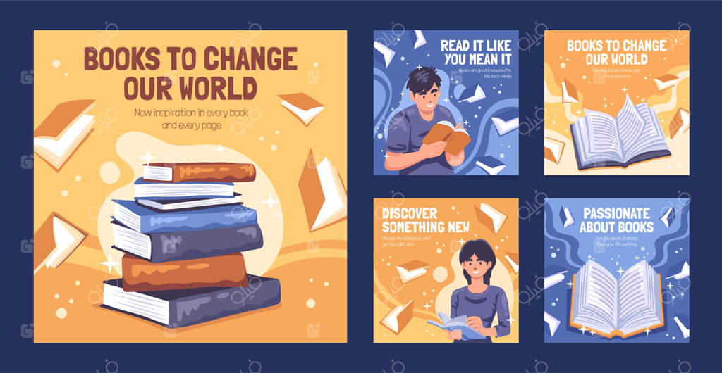 مجموعه پست‌های اینستاگرام باشگاه کتاب با طرح‌های دستی