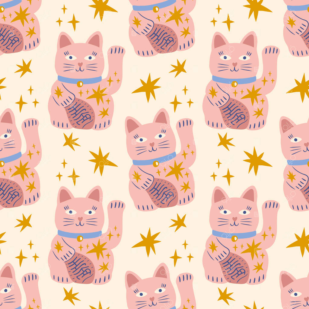 نگاره گربه آسیایی سنتی مانکی نکو: طرح کودکانه و بوهوی فانتزی و شاد