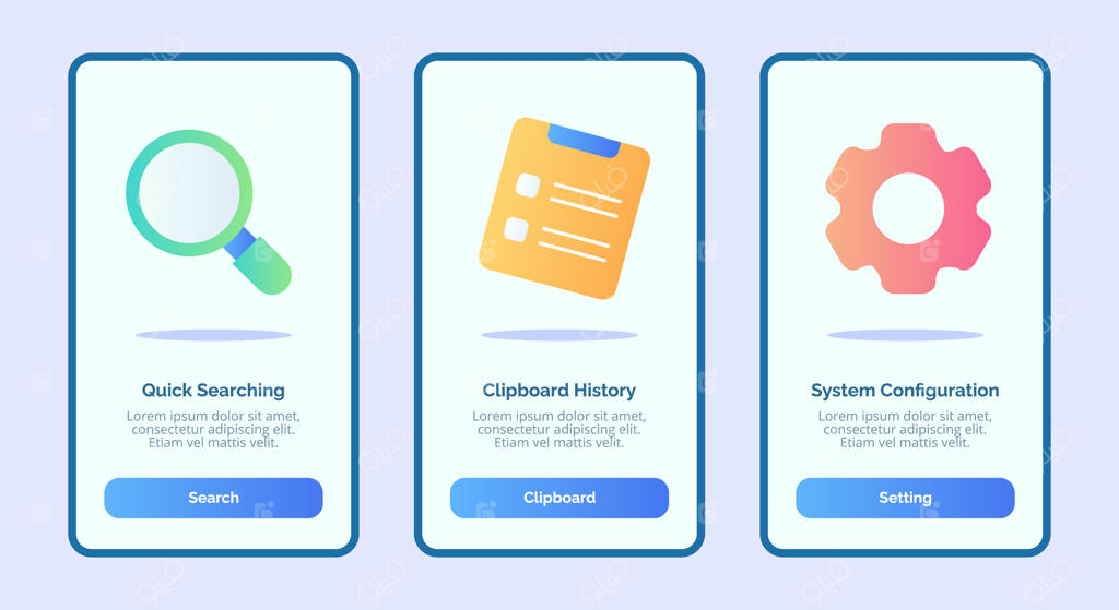 تنظیمات سریع جستجوی تاریخچه کلیپ‌بورد برای قالب اپلیکیشن‌های موبایل و طراحی بنر رابط کاربری صفحه