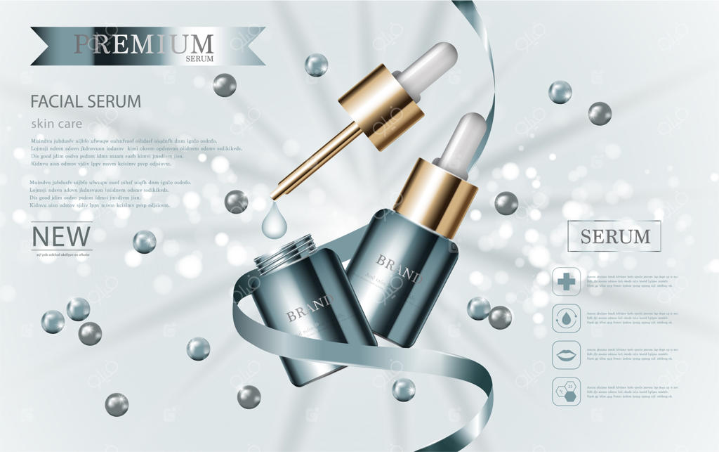 سرم آبرسان صورت برای فروش سالانه یا جشنواره - بطری ماسک سرم آبی و طلایی به صورت جداگانه