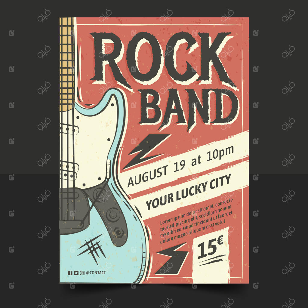 الگوی پوستر گروه موسیقی با طراحی دستی