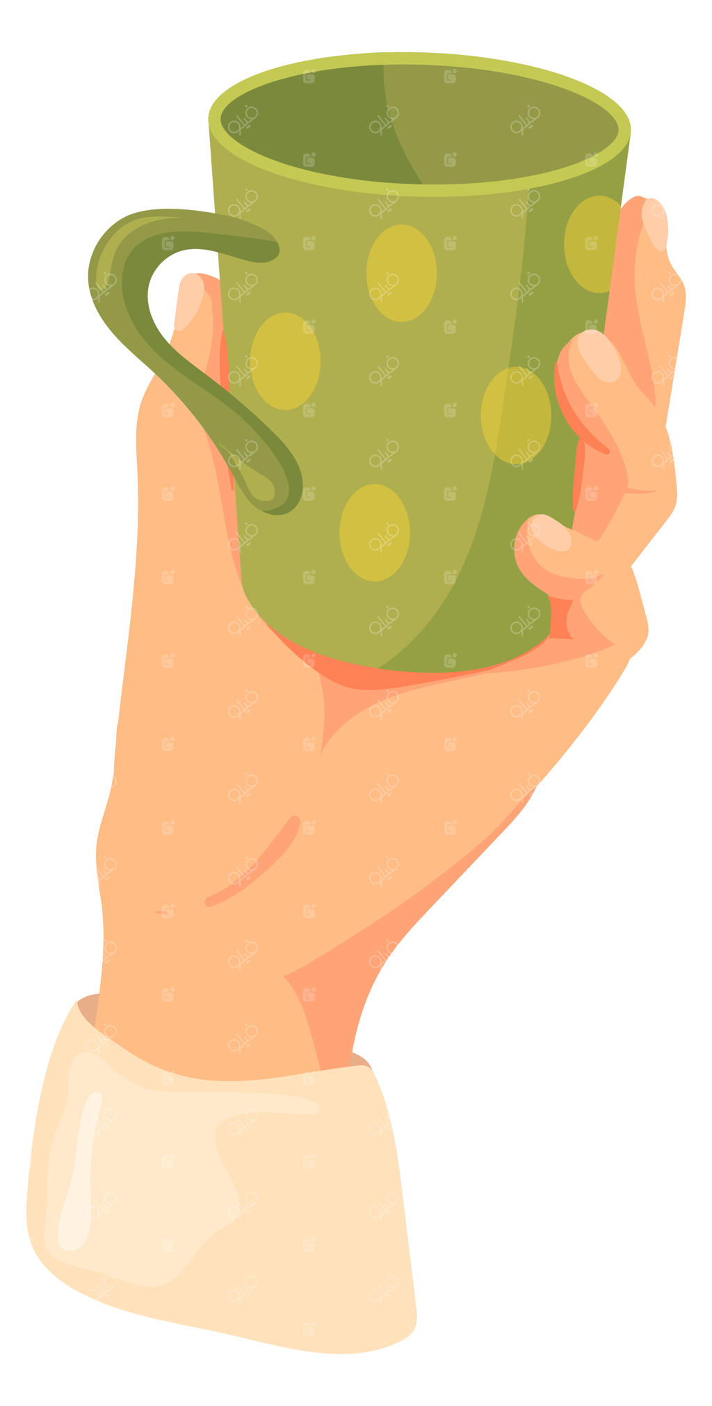 آیکون کارتونی دست انسان با ماگ سرامیکی دنج