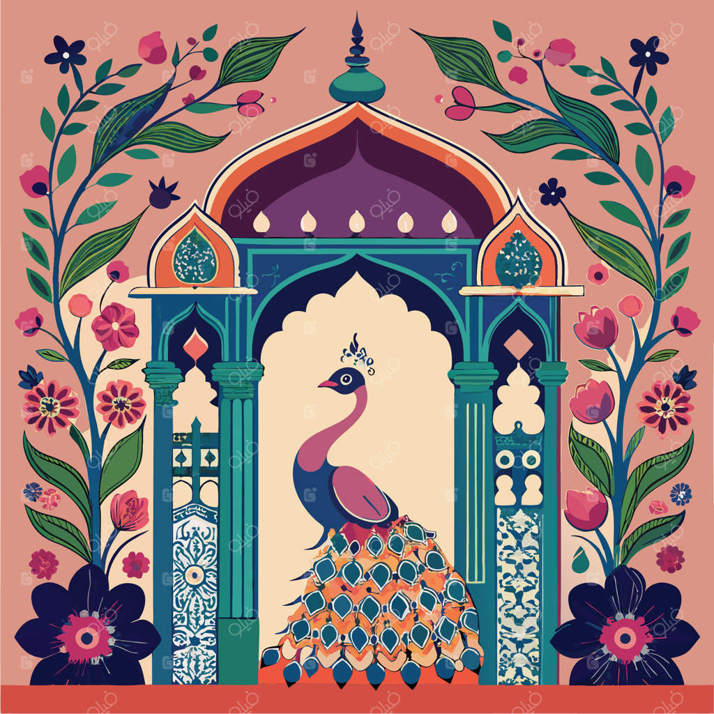 طرح پیچیده طاووس بر روی طاق باغ سنتی مغول