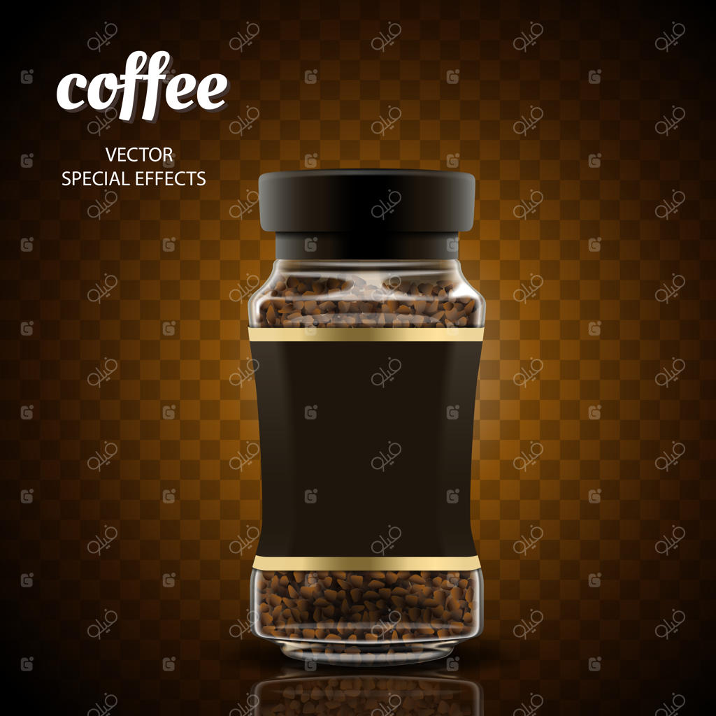 تصویرسازی شیشه قهوه فوری با زمینه شفاف