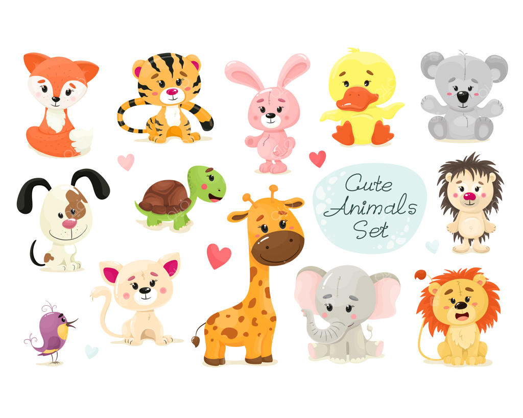 مجموعه‌ای بامزه از حیوانات: تصاویر کارتونی و ساده روی پس‌زمینه سفید
