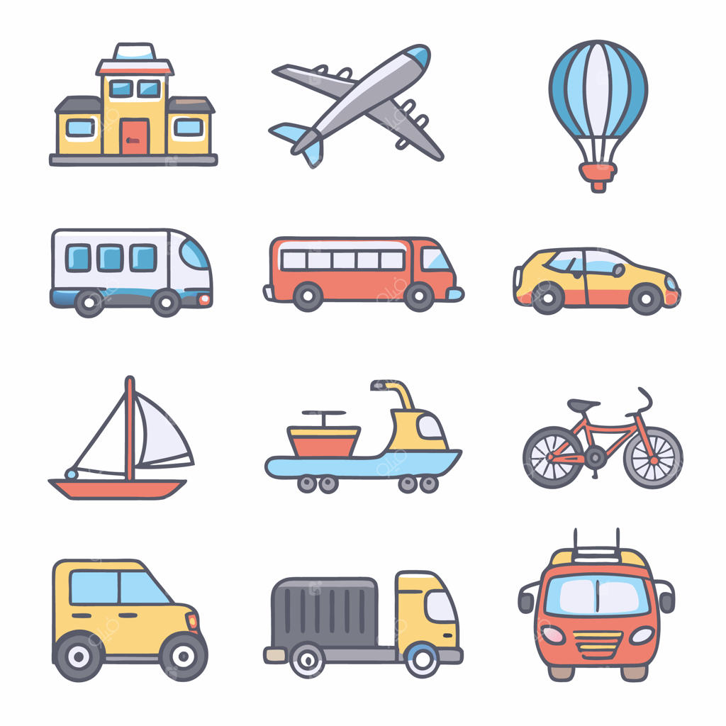 مجموعه آیکون‌های خطی و طرح دستی حمل و نقل